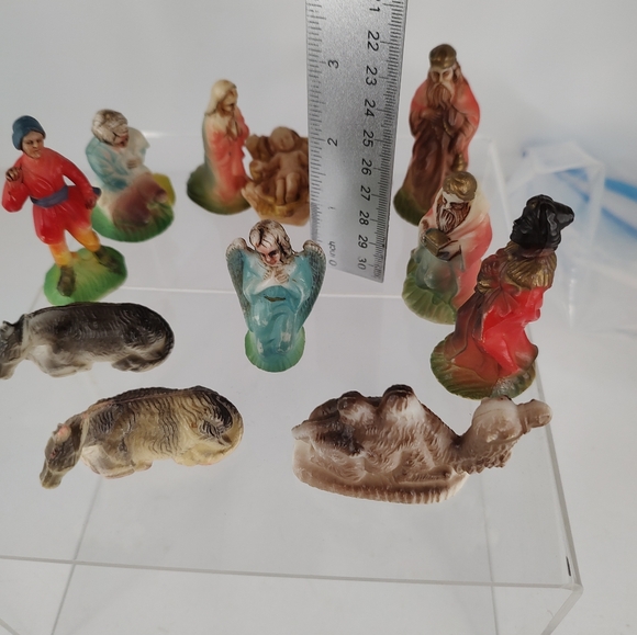 Vintage Shiny Brite Nativity Figure 12 Piece Plastic Hong Kong Mini Christmas 2" - Picture 11 of 12